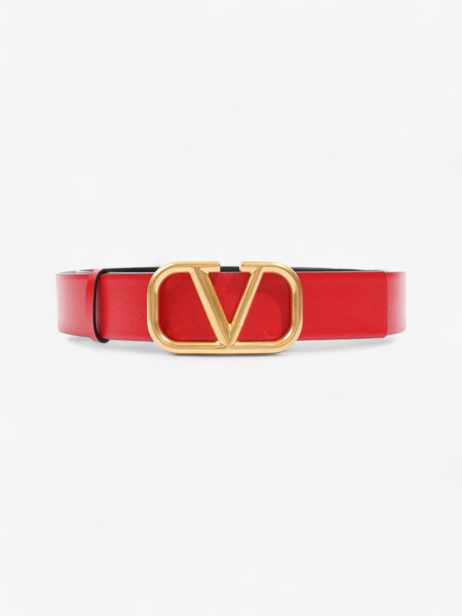 Valentino V Logo Reversible Belt Red / Black / Gold Leather 85cm / 34