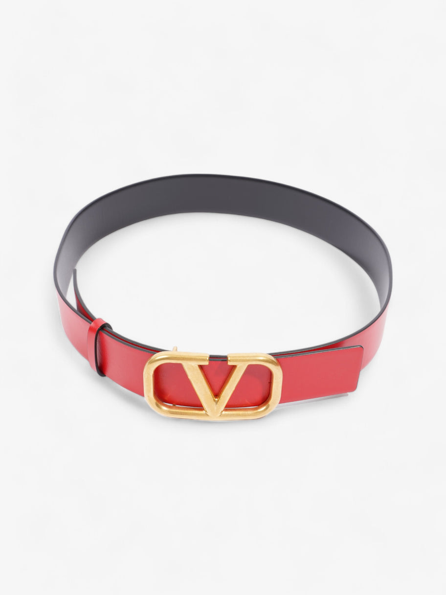 Valentino V Logo Reversible Belt Red / Black / Gold Leather 85cm / 34