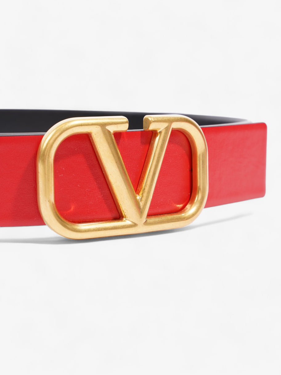 Valentino V Logo Reversible Belt Red / Black / Gold Leather 85cm / 34