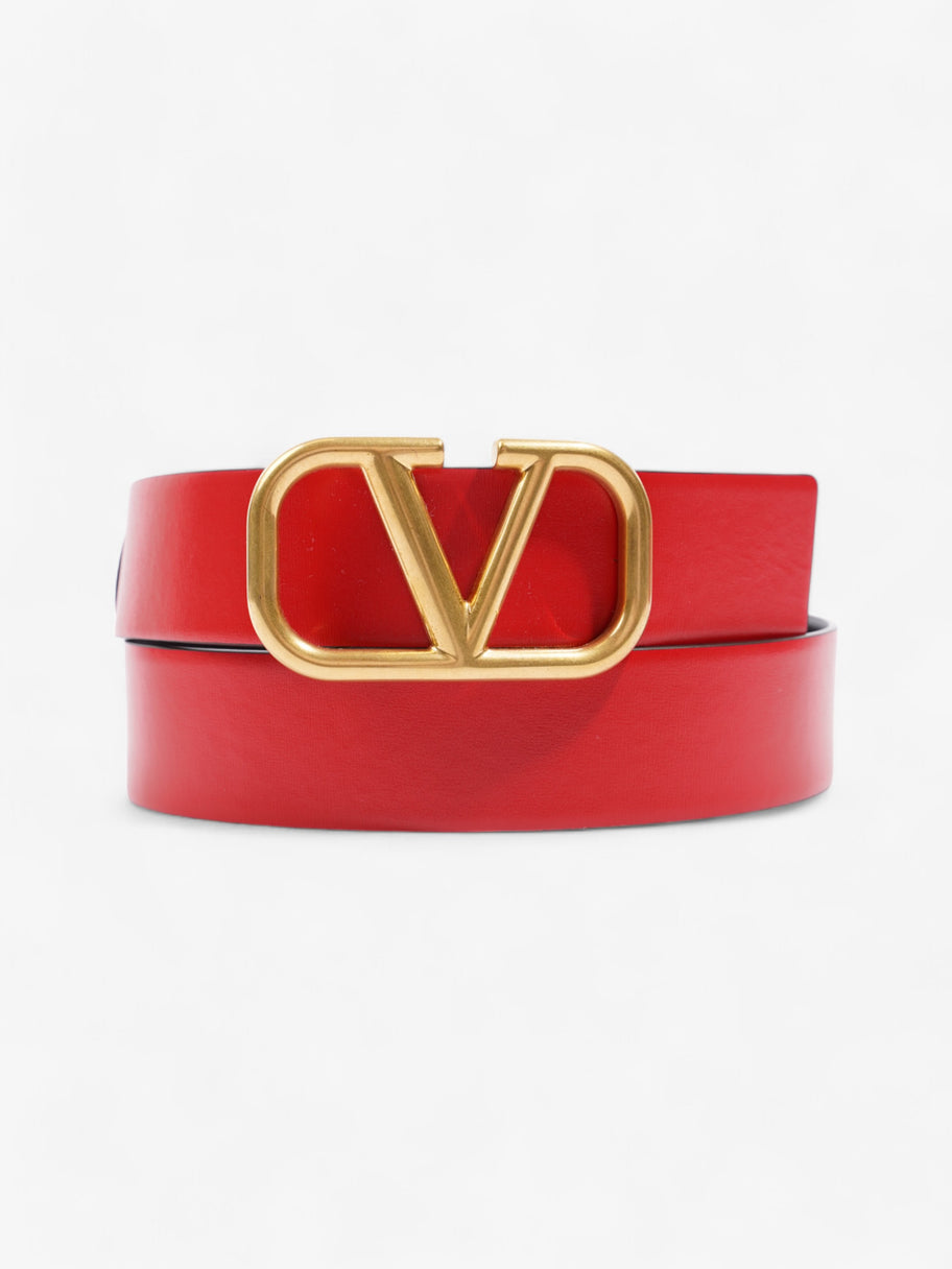 Valentino V Logo Reversible Belt Red / Black / Gold Leather 85cm / 34