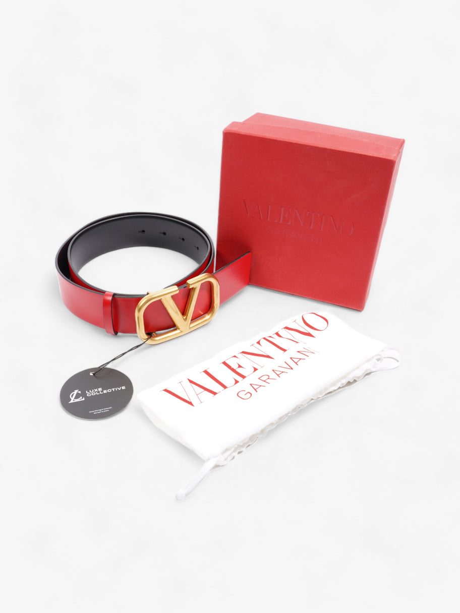 Valentino V Logo Reversible Belt Red / Black / Gold Leather 85cm / 34