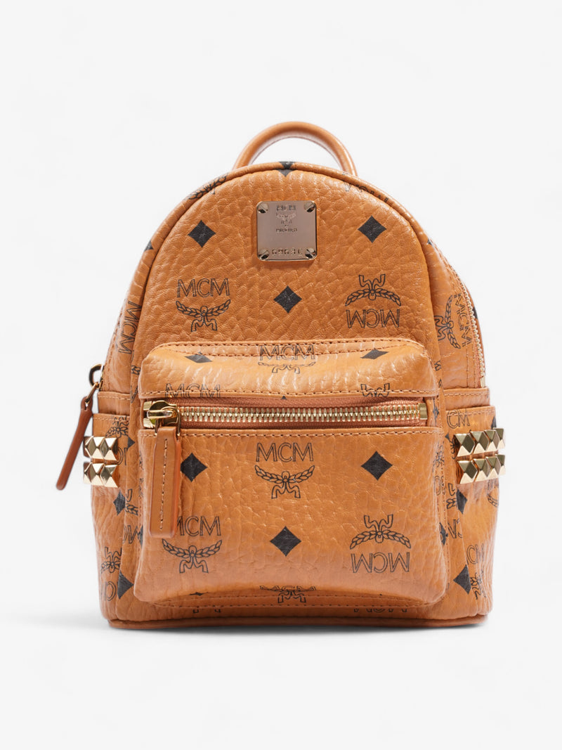  MCM Stark Backpack Light Brown / Black Coated Canvas Mini