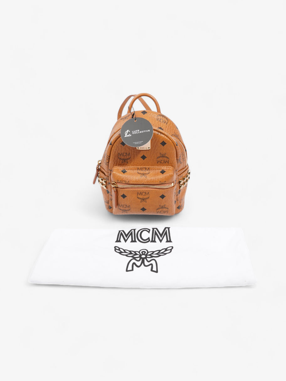 MCM Stark Backpack Light Brown / Black Coated Canvas Mini Image 9