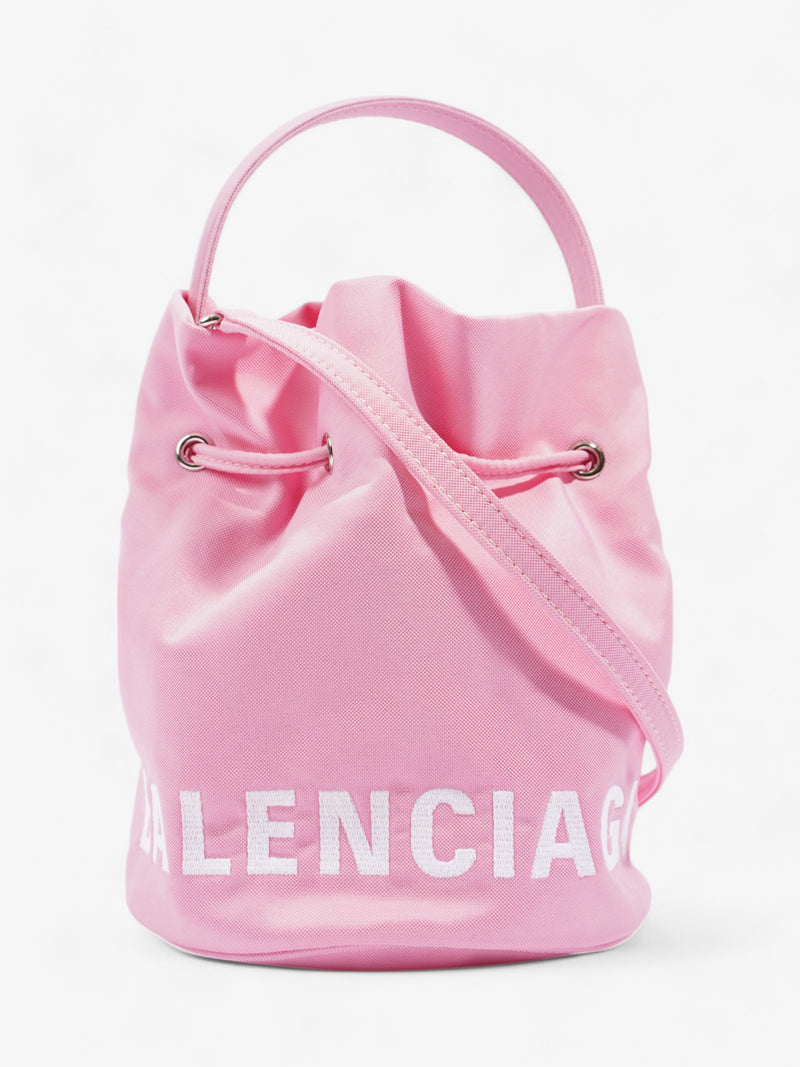  Balenciaga Wheel Drawstring Bucket Bag Pink / White Nylon XS