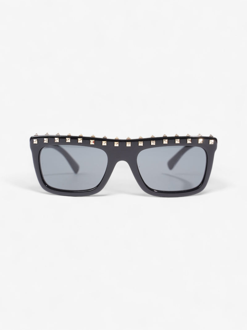  Valentino Rockstud Square Frame Sunglasses Black / Gold Acetate 140mm