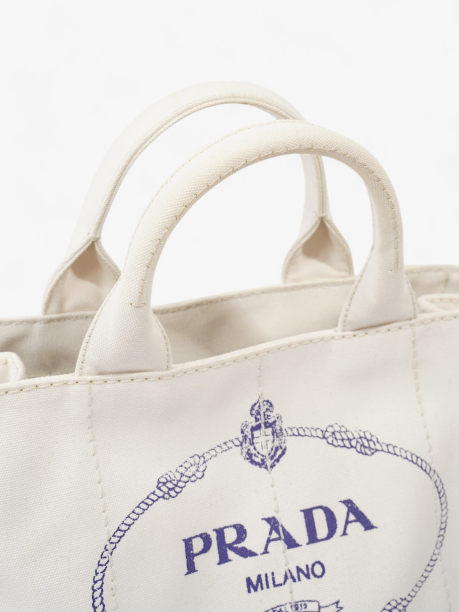 Prada Canapa Tote White / Navy Blue Canvas Medium Image 8