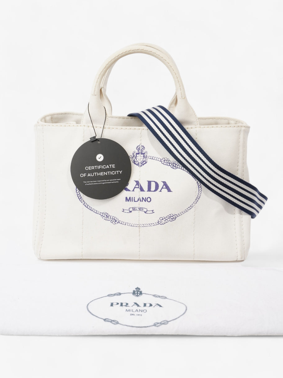 Prada Canapa Tote White / Navy Blue Canvas Medium Image 10