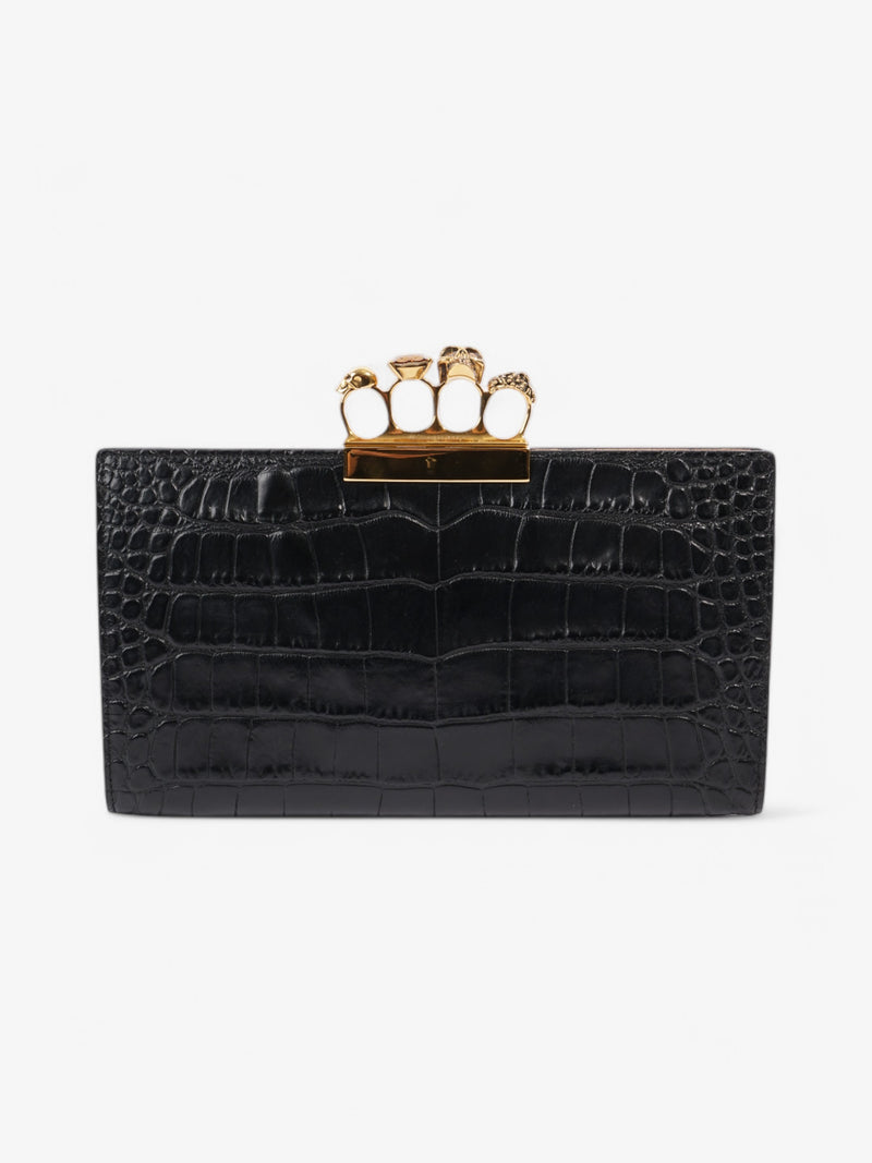  Alexander McQueen Skull Four-Ring Clutch Black Embossed Leather