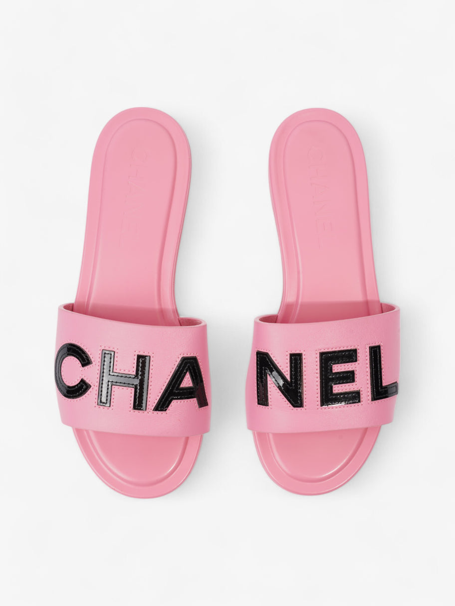 Chanel Logo Slides Pink / Black Leather EU 37 UK 4 Image 8