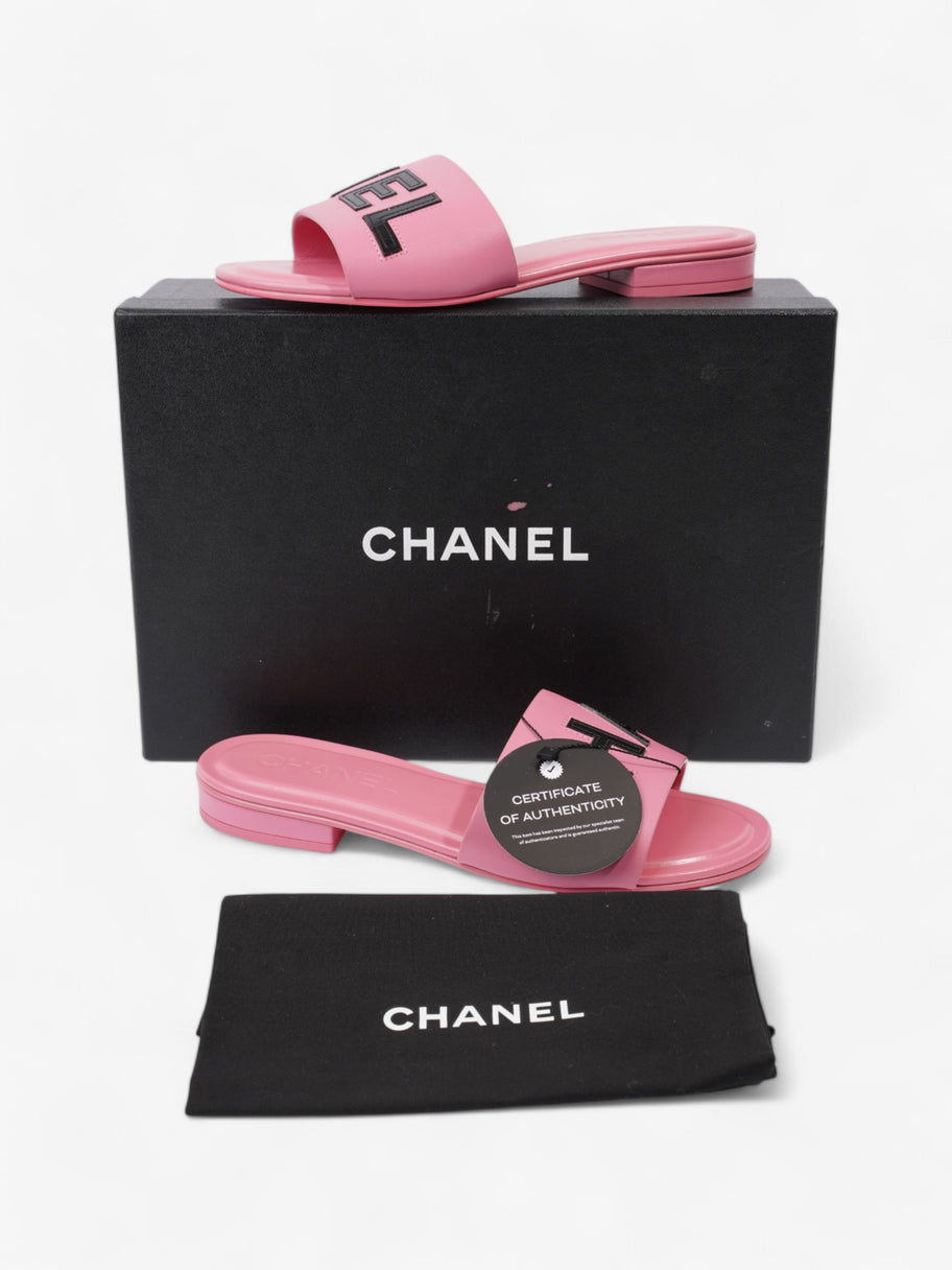 Chanel Logo Slides Pink / Black Leather EU 37 UK 4 Image 10