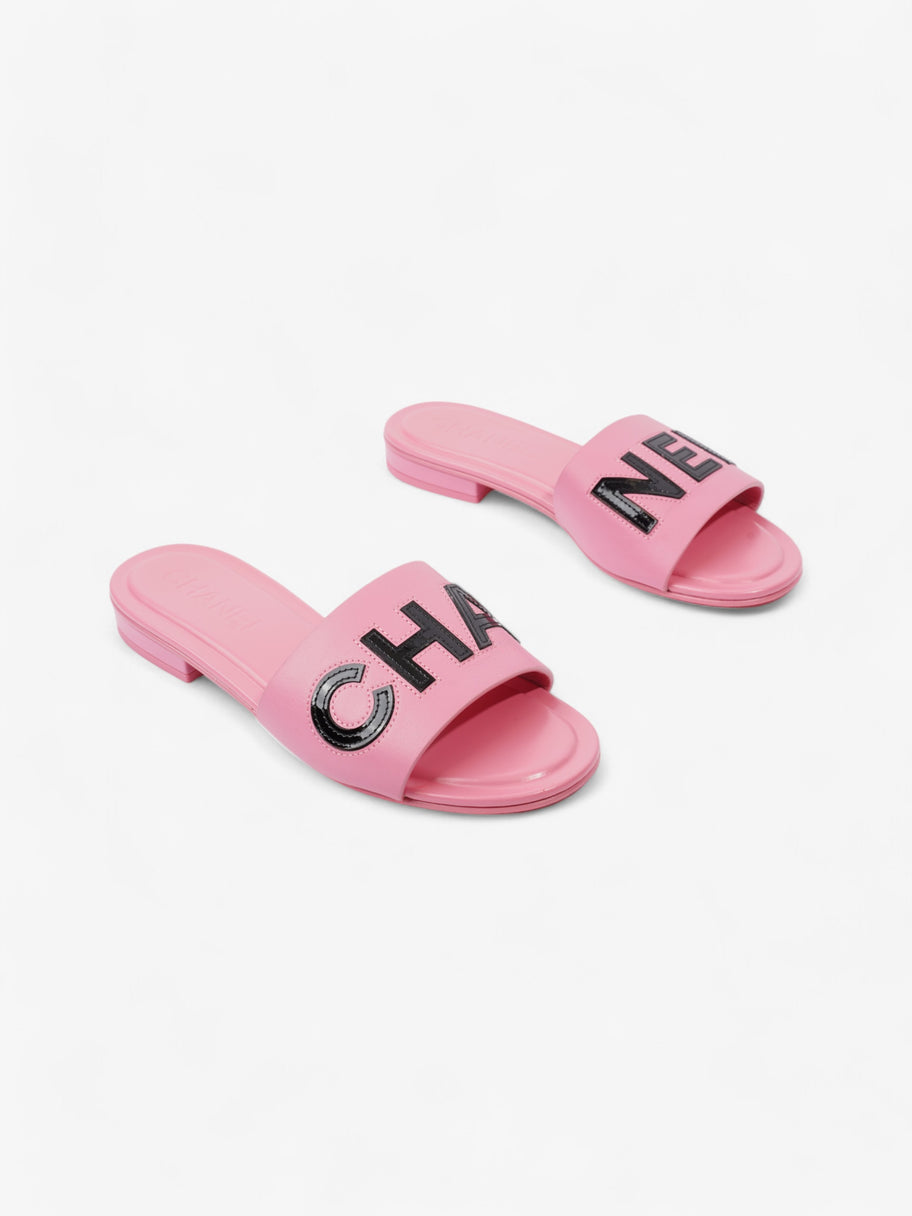 Chanel Logo Slides Pink / Black Leather EU 37 UK 4 Image 2