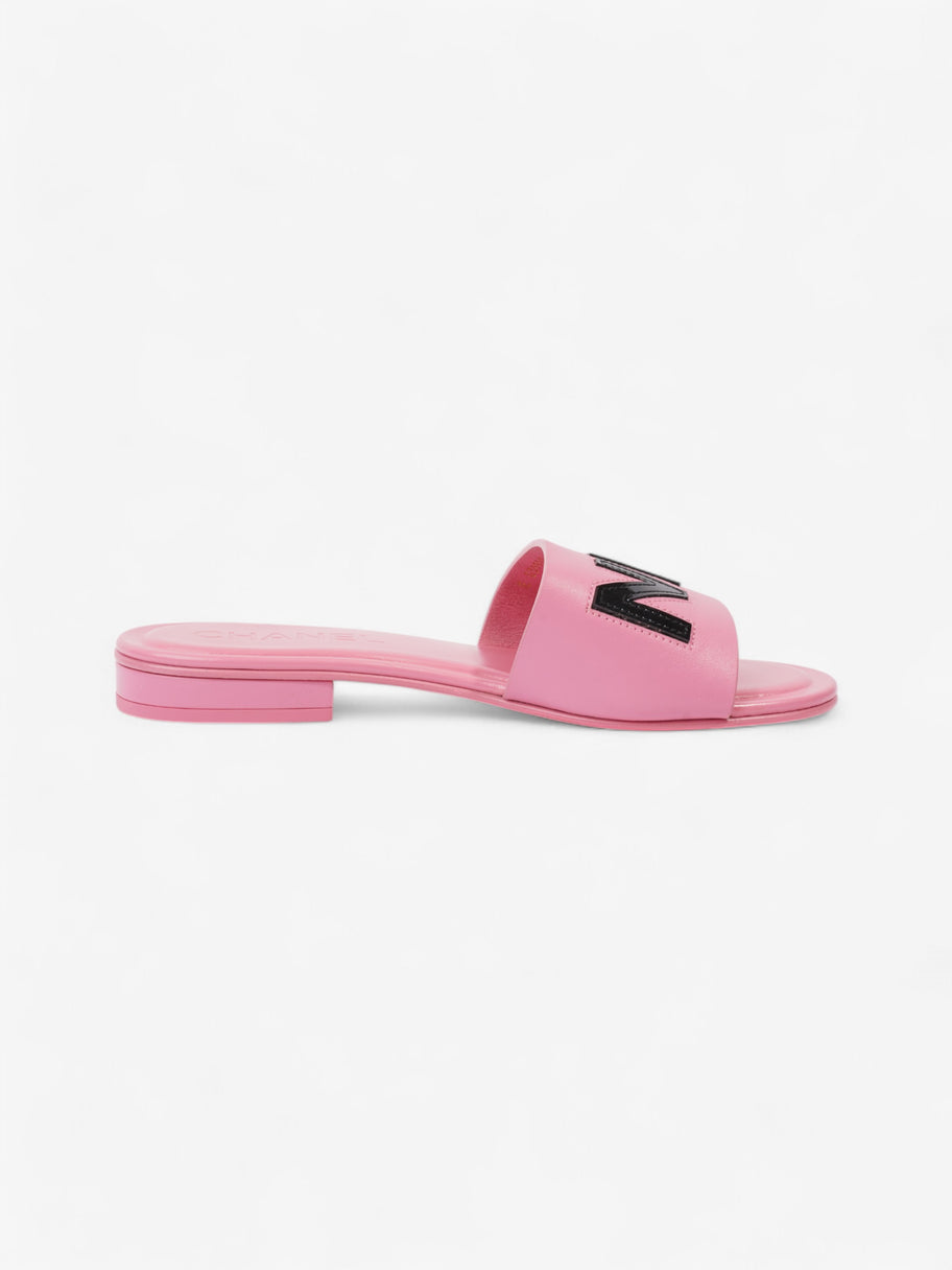 Chanel Logo Slides Pink / Black Leather EU 37 UK 4 Image 4