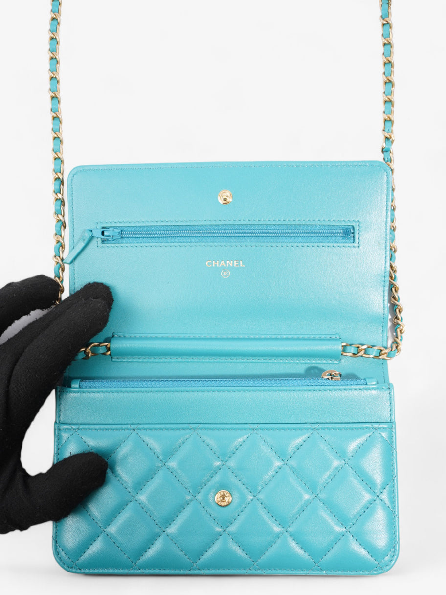 Chanel Classic Wallet on Chain Turquoise Blue  Lambskin Leather Image 8