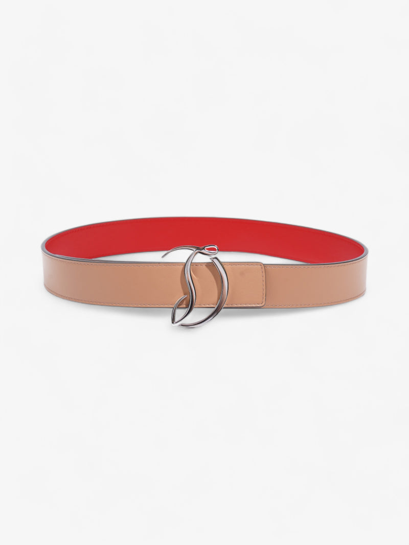  Christian Louboutin Logo Buckle Belt Beige / Red Leather 80cm 32