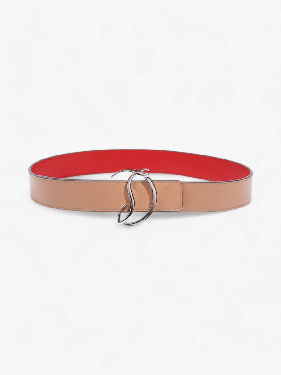 Christian Louboutin Logo Buckle Belt Beige / Red Leather 80cm 32