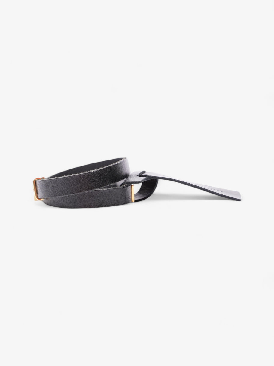 Saint Laurent Cassandre Double Wrap Bracelet Black / Gold Calfskin Leather Image 2