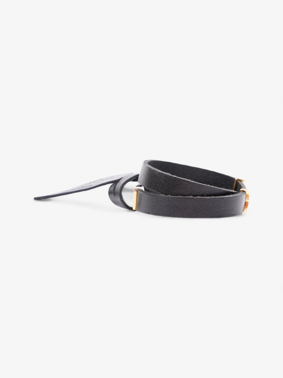 Saint Laurent Cassandre Double Wrap Bracelet Black / Gold Calfskin Leather Image 4