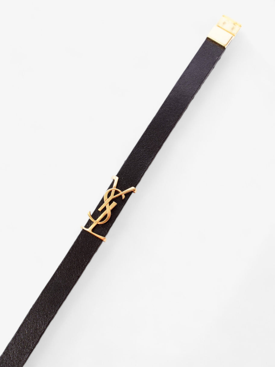 Saint Laurent Cassandre Double Wrap Bracelet Black / Gold Calfskin Leather Image 5