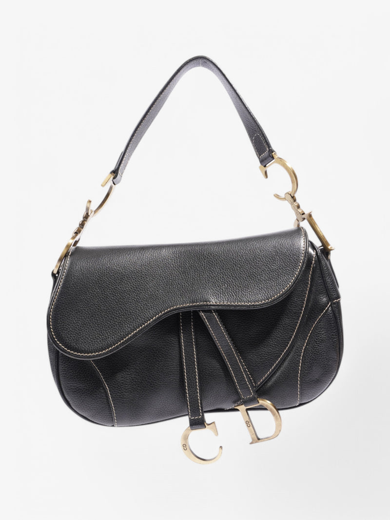  Christian Dior Double Saddle Bag Black Leather