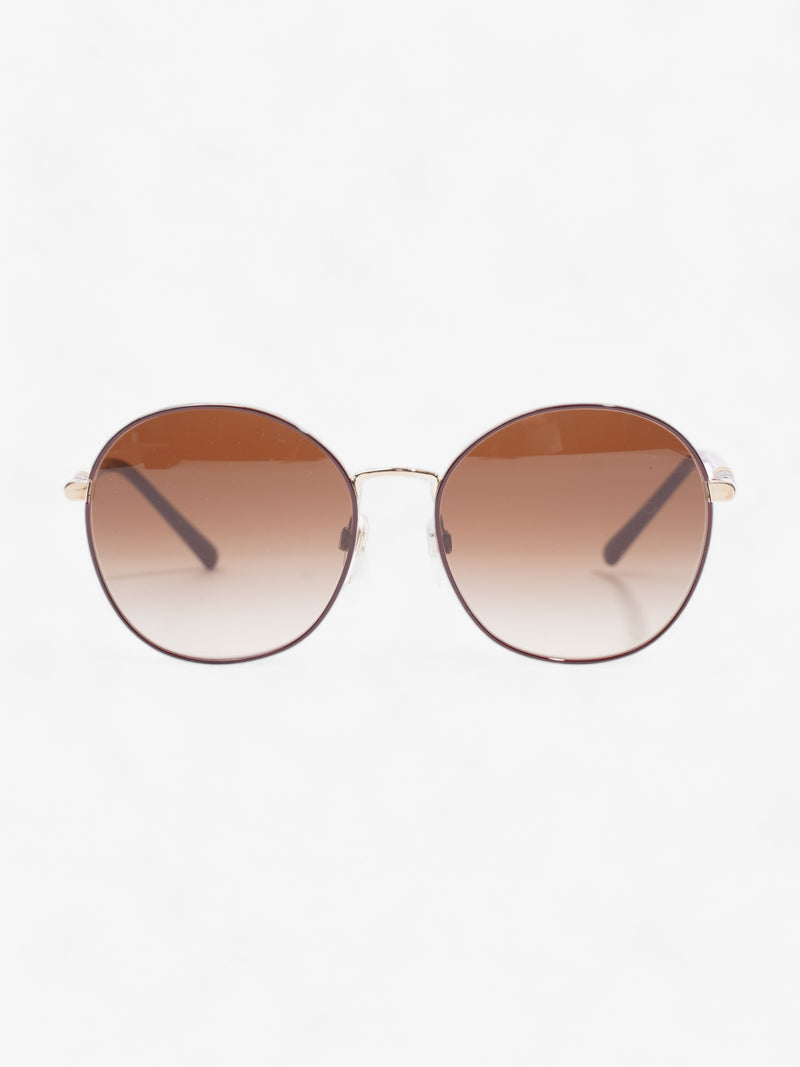  Round Eye Sunglasses Light Gold / Maroon Acetate 140