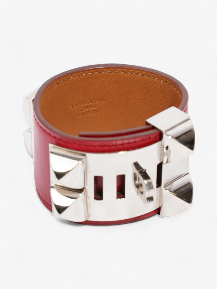 Hermes Collier De Chien Bracelet Rouge / Palladium Calfskin Leather T3 (Medium) Image 2