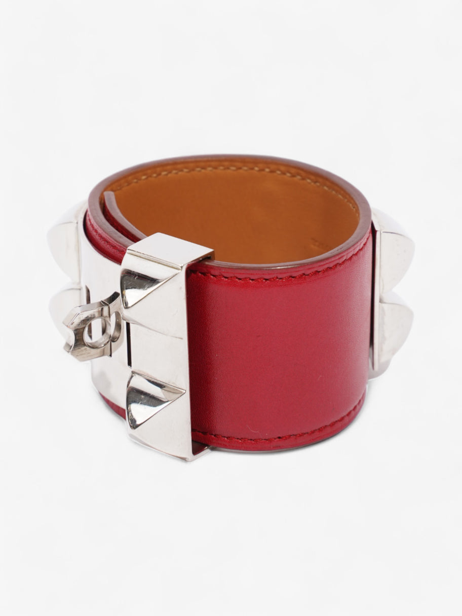 Hermes Collier De Chien Bracelet Rouge / Palladium Calfskin Leather T3 (Medium) Image 3