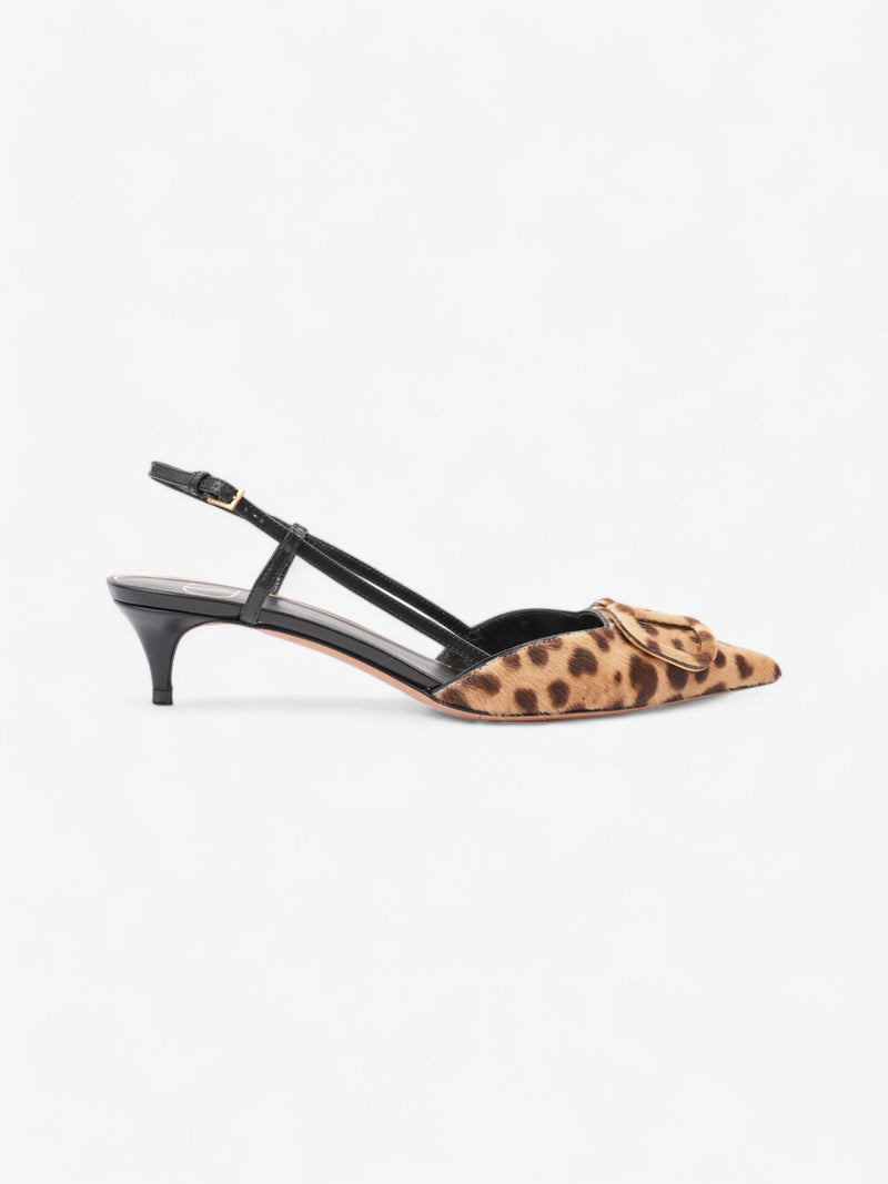  Valentino VLogo Slingback 45mm Leopard Print / Black Calf Hair EU 37 UK 4