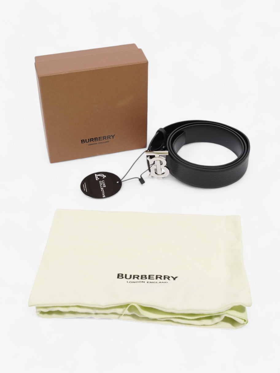 Burberry Monogram TB Belt Black / Silver Leather 110cm / 44