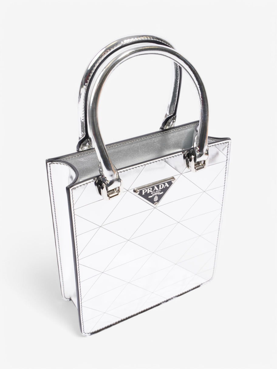 Prada Convertible Open Chain Tote Triangle Silver Leather Small Image 8