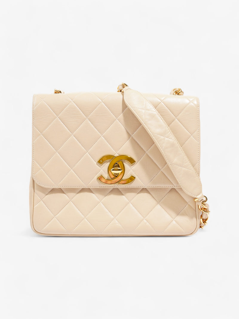  Chanel Vintage Square Flap Beige Lambskin Leather Jumbo