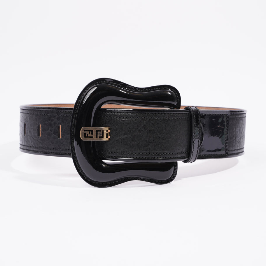 Wide Giant Buckle Belt Black Leather 85cm 34'' Image 1