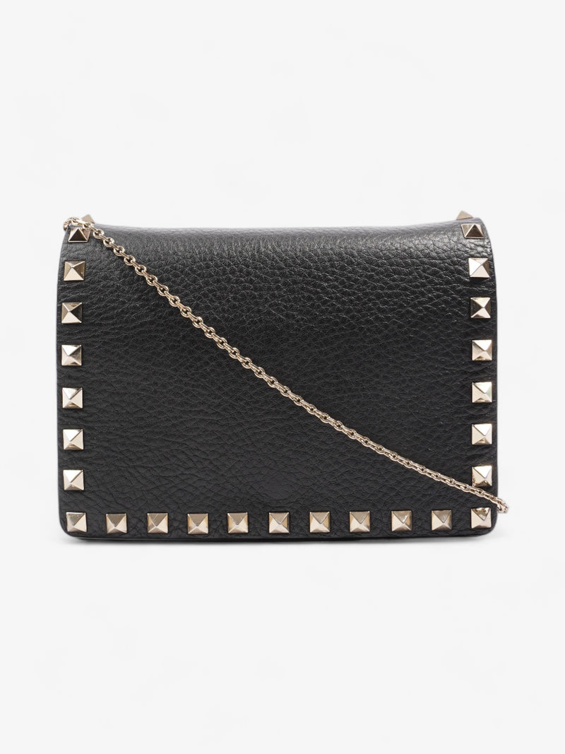  Valentino Rockstud Wallet On Chain Black Calfskin Leather