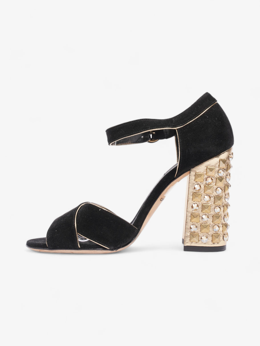 Dolce and Gabbana Crystal Embellished Block Heel 85mm Black / Gold Suede EU 39.5 UK 6.5 Image 3