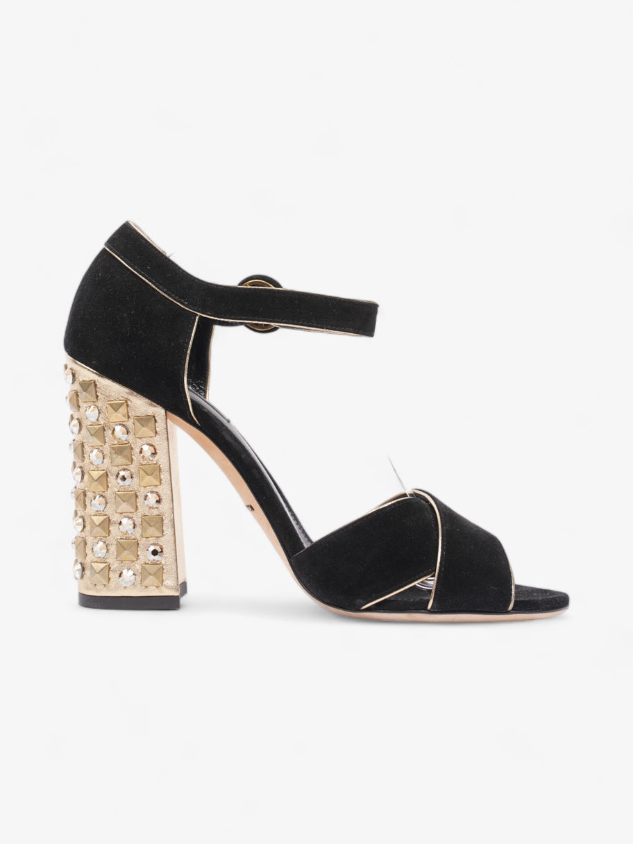 Dolce and Gabbana Crystal Embellished Block Heel 85mm Black / Gold Suede EU 39.5 UK 6.5 Image 4