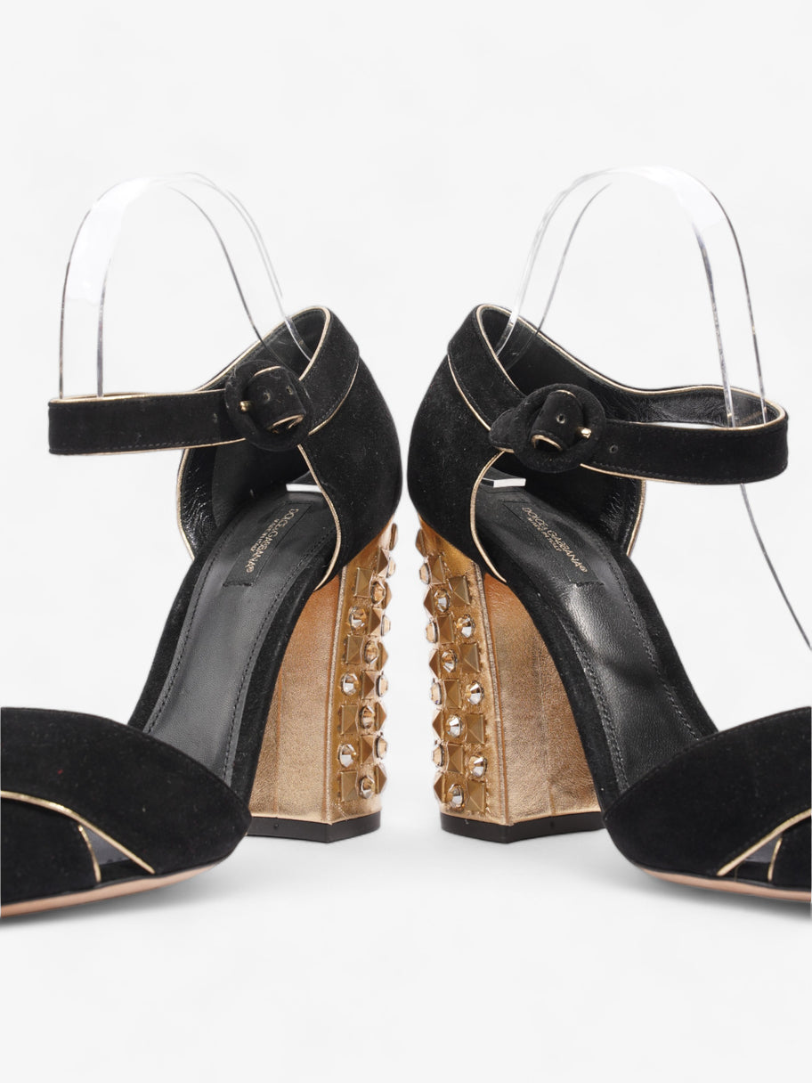 Dolce and Gabbana Crystal Embellished Block Heel 85mm Black / Gold Suede EU 39.5 UK 6.5 Image 8