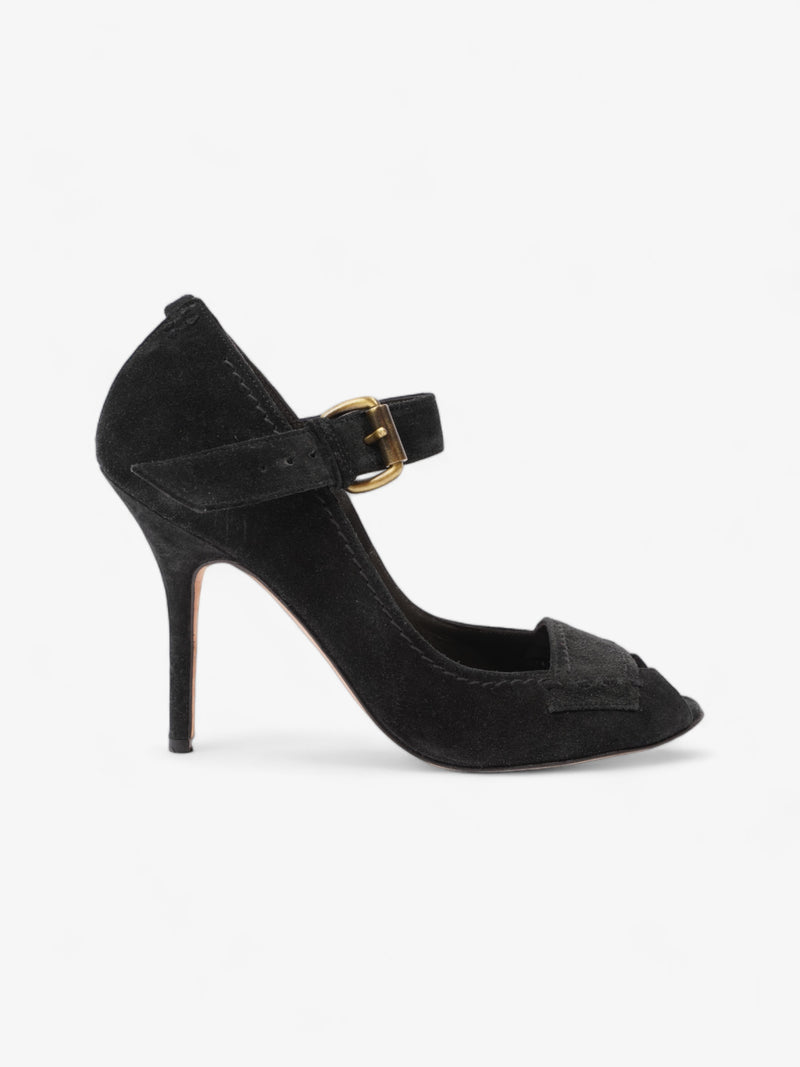  Manolo Blahnik Peep-Toe Mary-Jane Heels 80mm Black Suede EU 39.5 UK 6.5