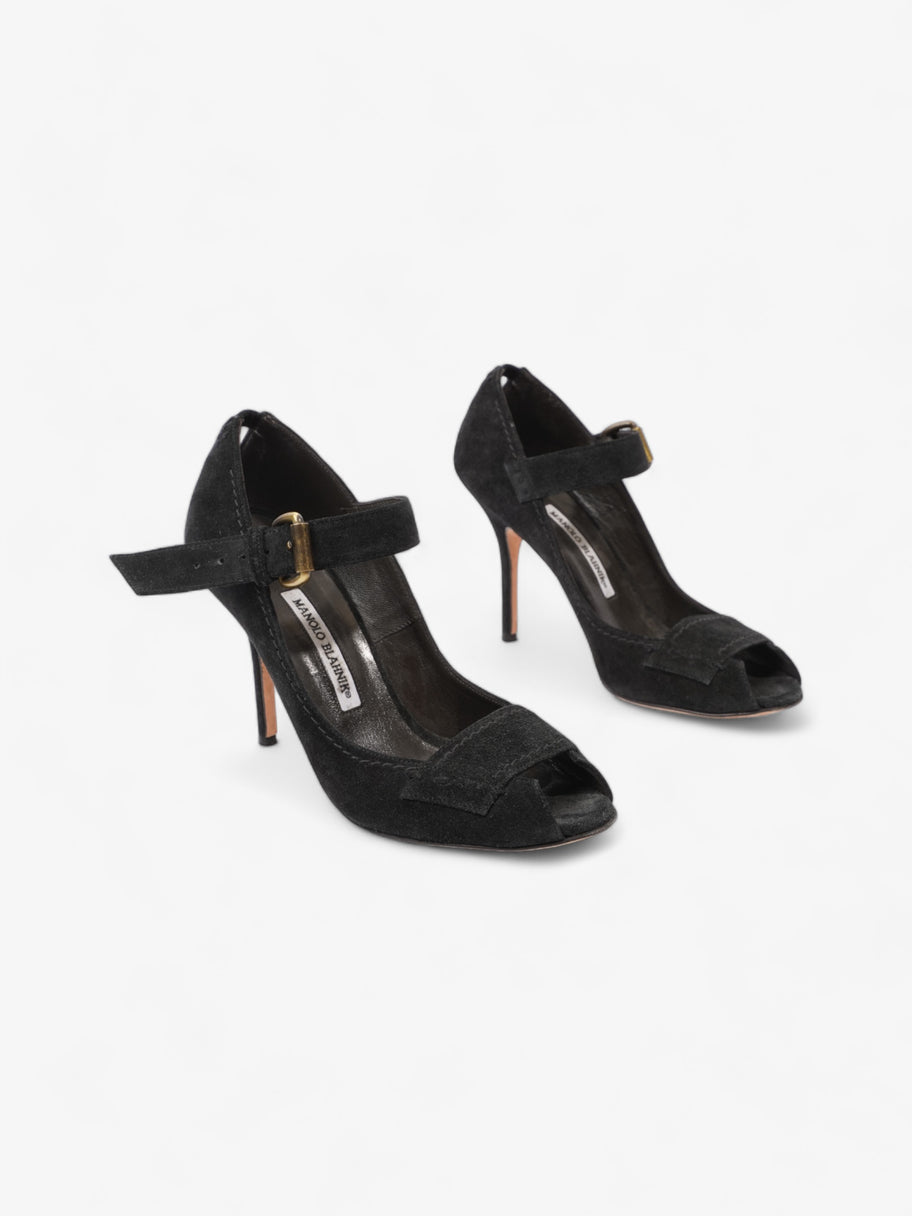 Manolo Blahnik Peep-Toe Mary-Jane Heels 80mm Black Suede EU 39.5 UK 6.5 Image 2