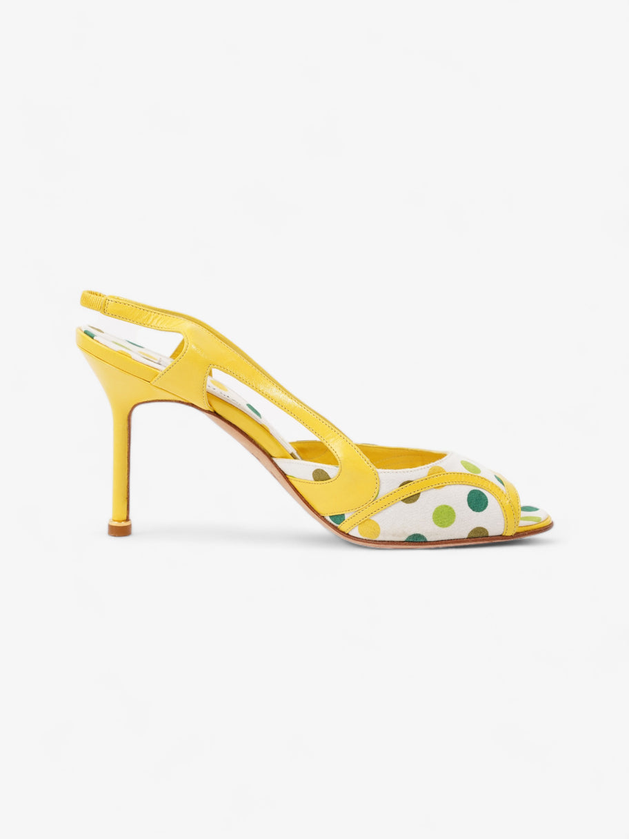 Manolo Blahnik Polka Dot Detailed Open Toe Heels 65mm White / Yellow / Green Canvas EU 39 UK 6 Image 4