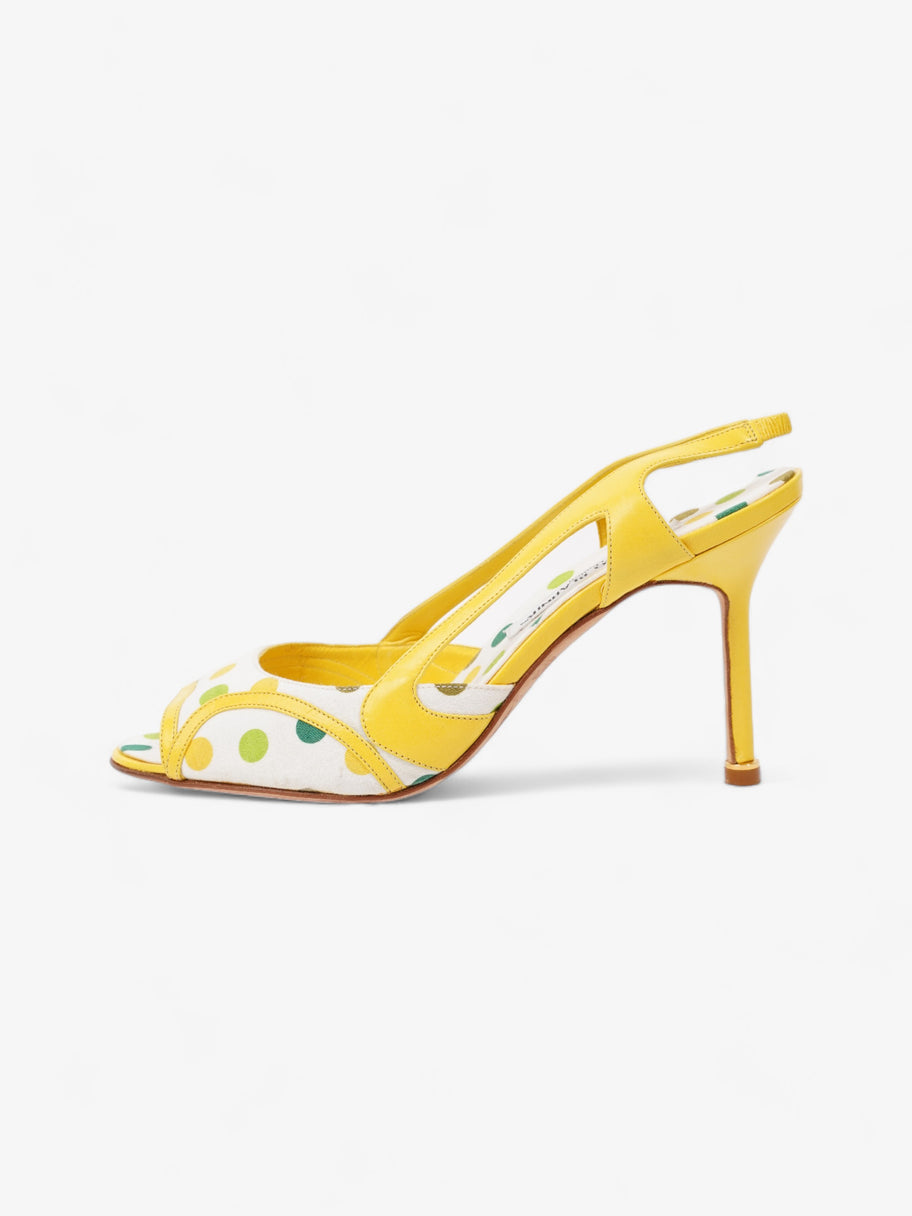 Manolo Blahnik Polka Dot Detailed Open Toe Heels 65mm White / Yellow / Green Canvas EU 39 UK 6 Image 5