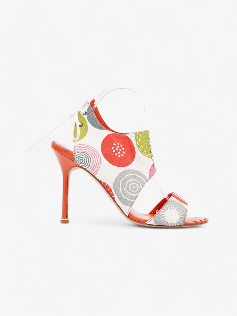  Manolo Blahnik Cut Out Detailed Lace Up Heels 105mm Multicoloured Canvas EU 40.5 UK 7.5