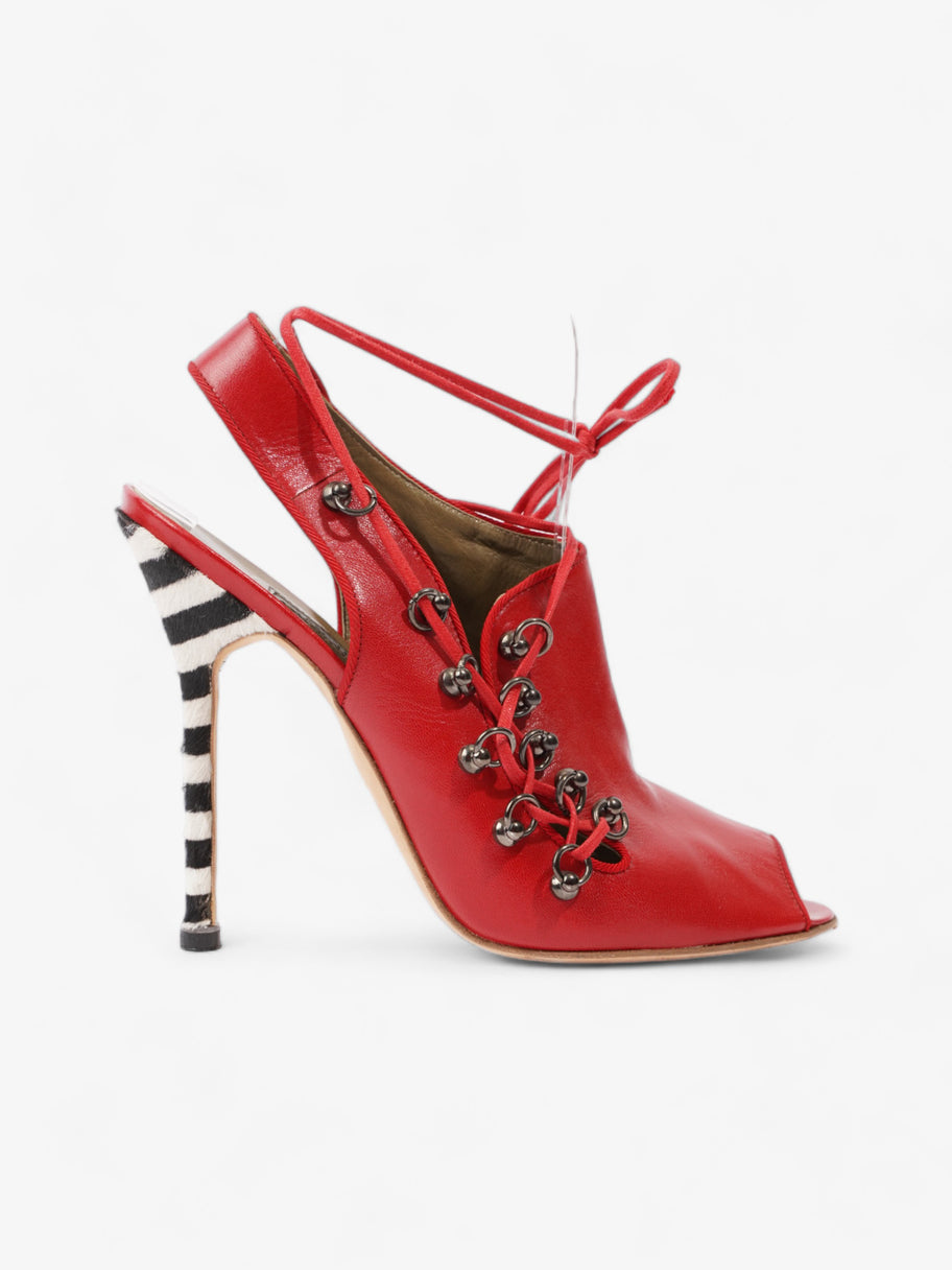 Manolo Blahnik Open Toe Slingback Tie Heels 120mm Red / Black / White Leather EU 40 UK 7 Image 1