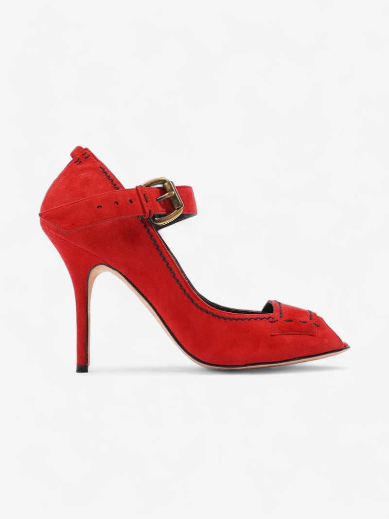  Manolo Blahnik Peep-Toe Mary-Jane Heels 80mm Red Suede EU 39.5 UK 6.5