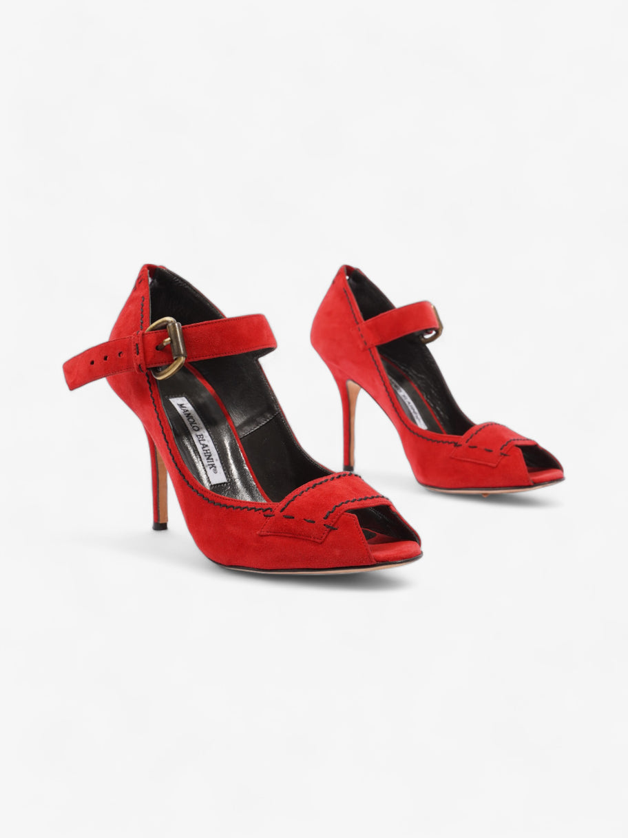 Manolo Blahnik Peep-Toe Mary-Jane Heels 80mm Red Suede EU 39.5 UK 6.5 Image 2