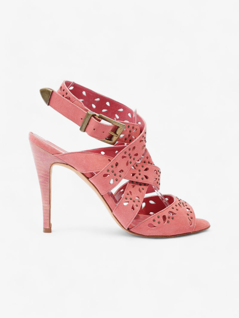  Manolo Blahnik Buckle Closure Strappy Heels 90mm Pink Suede EU 40.5 UK 7.5