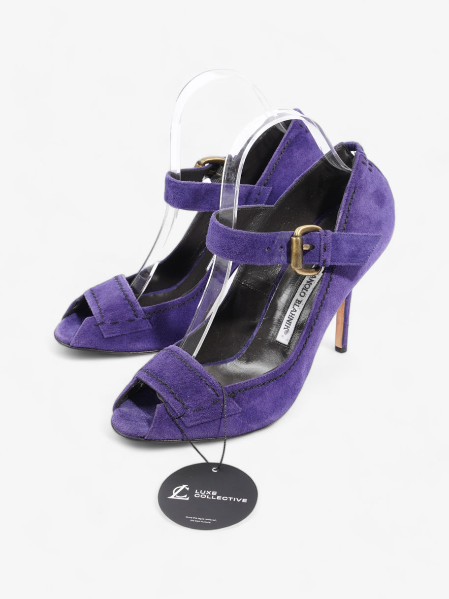 Manolo Blahnik Peep-Toe Mary-Jane Heels 80mm Purple Suede EU 39.5 UK 6.5 Image 10