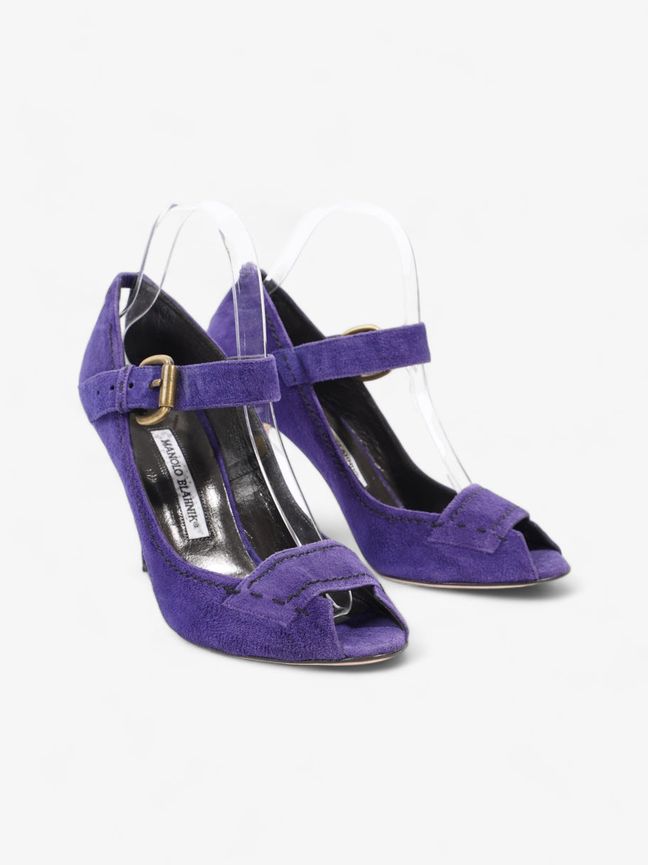 Manolo Blahnik Peep-Toe Mary-Jane Heels 80mm Purple Suede EU 39.5 UK 6.5 Image 2