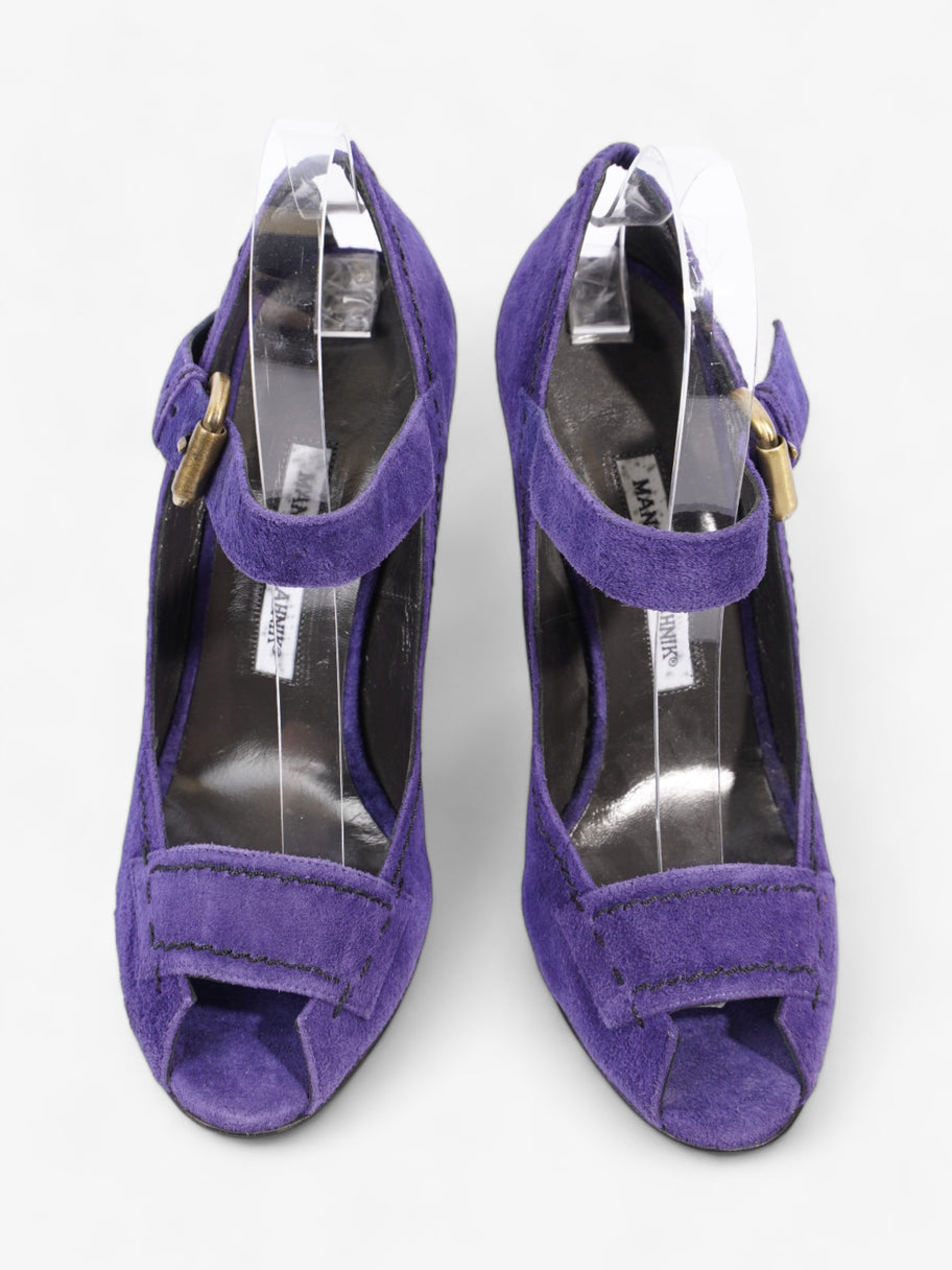 Manolo Blahnik Peep-Toe Mary-Jane Heels 80mm Purple Suede EU 39.5 UK 6.5 Image 8