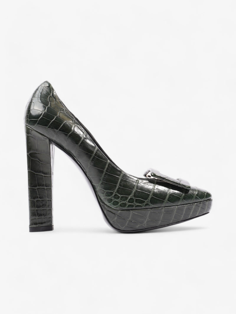  Roger Vivier Croc-Effect Heel 110mm Green Embossed Leather EU 38.5 UK 5.5