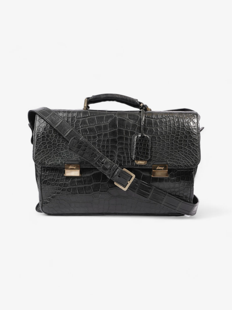  Brioni Business Bag Black Embossed Leather