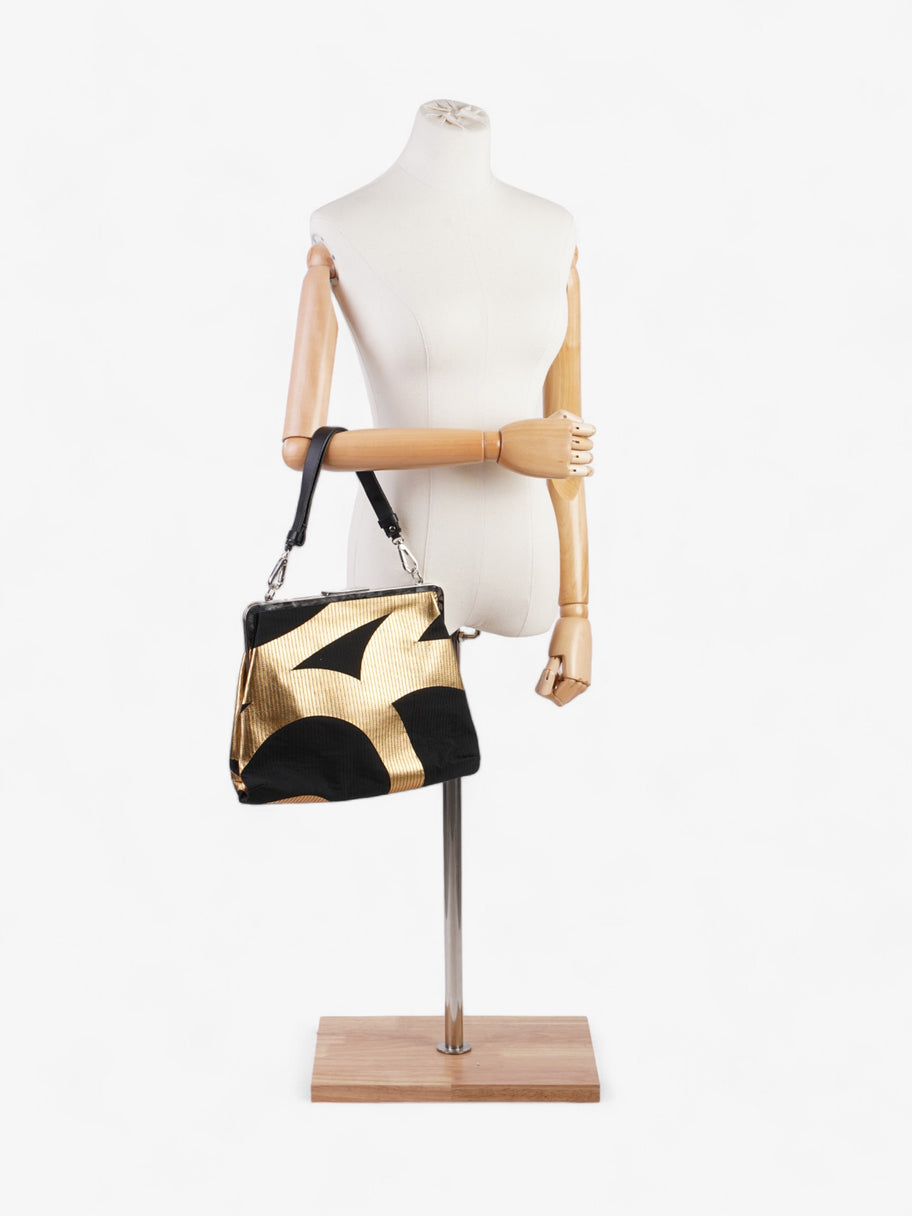 Marni Large Snap Clutch Black / Gold Cotton Image 2